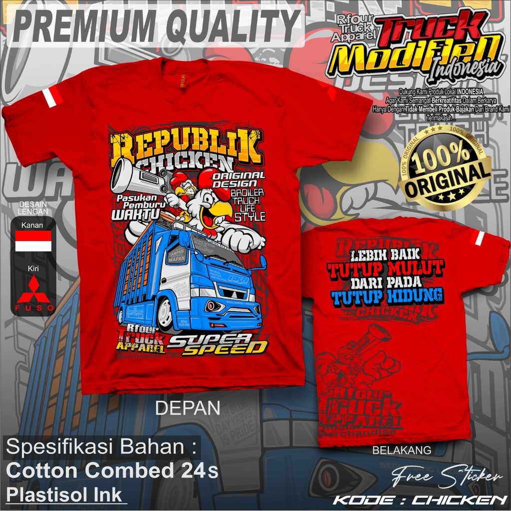 PROMO/OBRAL KILAT/BAJU KAOS TRUCK AYAM KAOS TRUCK REPUBLIK CHICKEN ORIGINAL KAOS TRUCK PREMIUM KAOS TRUCK AYAM TERBARU KAOS TRUK OLENG DRIVER MUDA KAOS SOPIR AYAM BALAP KEREN MBOIS KAOS TRUCK MODIF TAMPAN CANTER MANIA SABLON PLASTISOL COTTON COMBED 24s