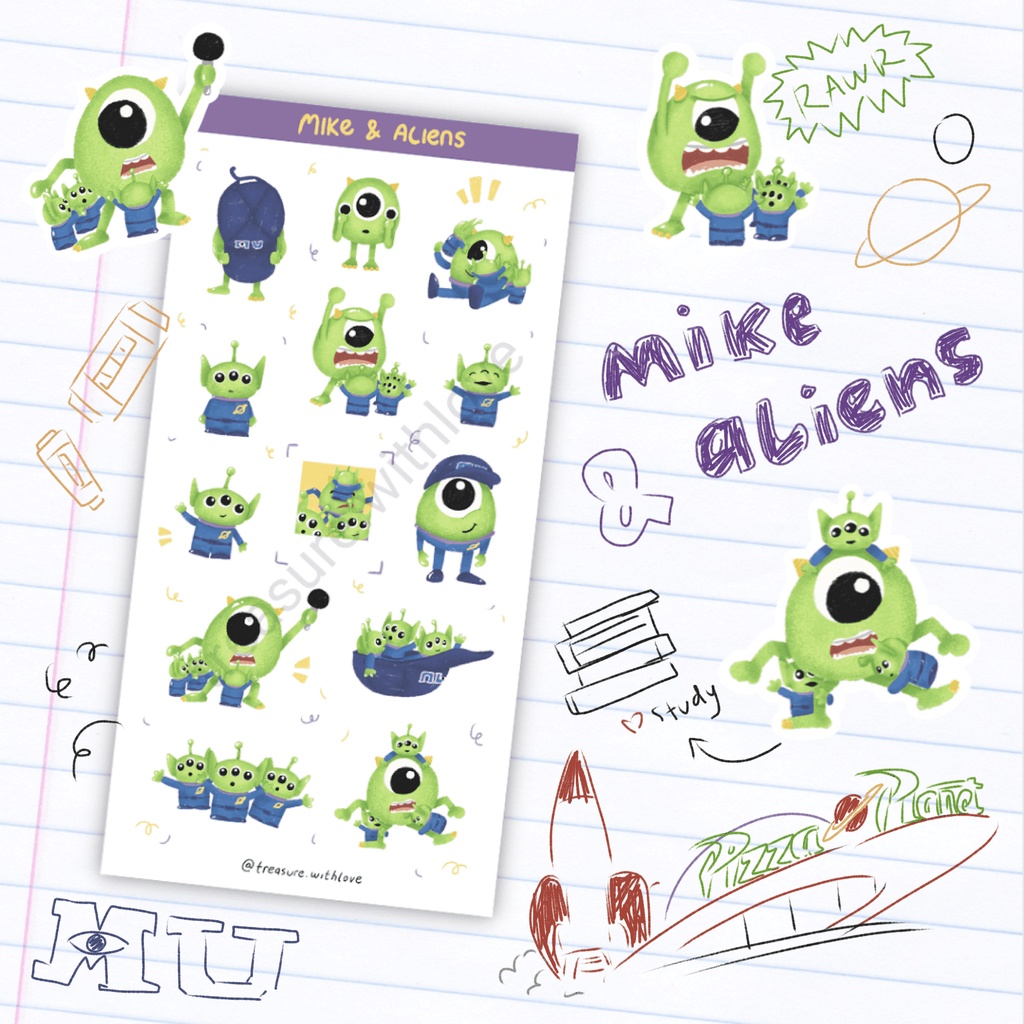 

MINI STIKER MIKE & ALIENS (waterproof, kiss cut, doff)