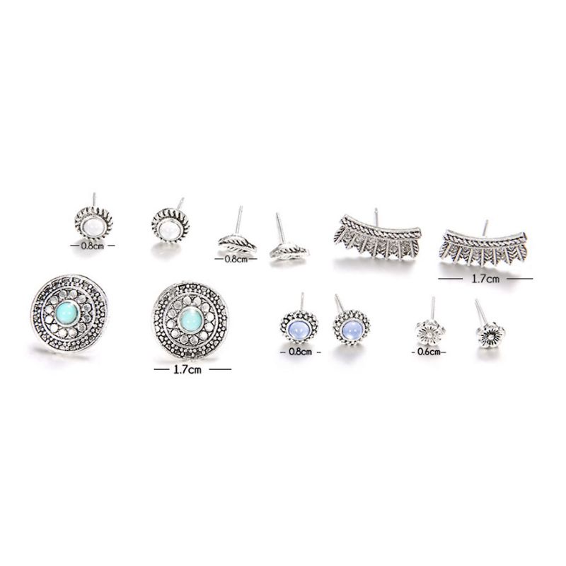 SIY  6 Pair Ear Stud Vintage Floral Stone Jewelry Fashion Bohemia Retro Set Ornaments