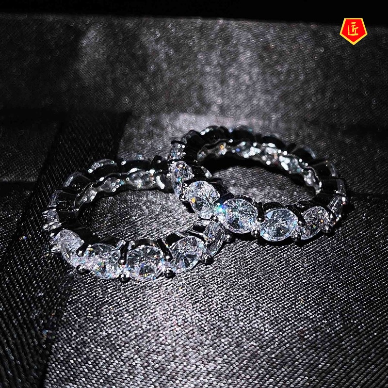 [Ready Stock]Round Single Row Full Diamond Ring Luxurious Personalized