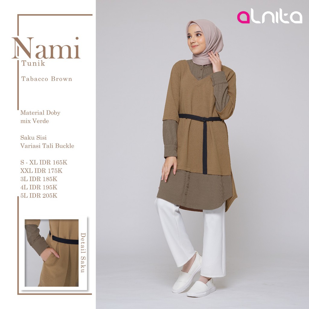 Alnita Atasan Nami Bahan Doby Mix Verde Outfit Muslimah Casual Daily OOTD