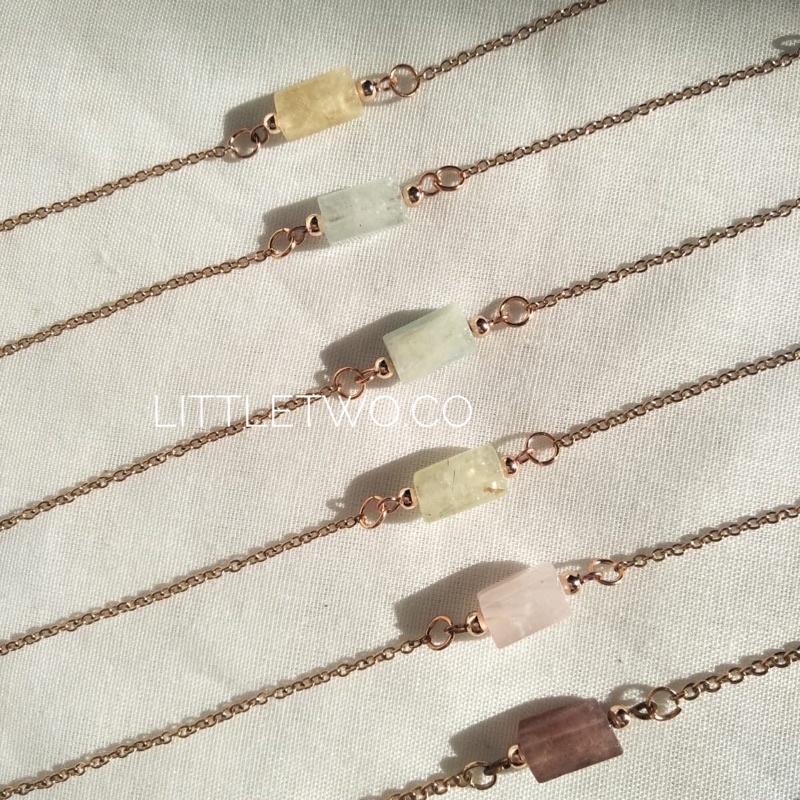 LITTLE TWO Gelang Batu - THEA II anti karat stainless steel Gelang Aquamarine Rose Quartz Amethyst Citrine Prehnite Strawberry Quartz Lapis Lazuli