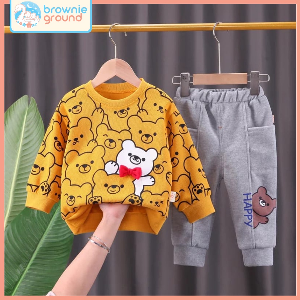 [COD] setelan anak unisex 0-5 tahun keren motif HPBEAR ABU-ABU setelan premium import / brownieground