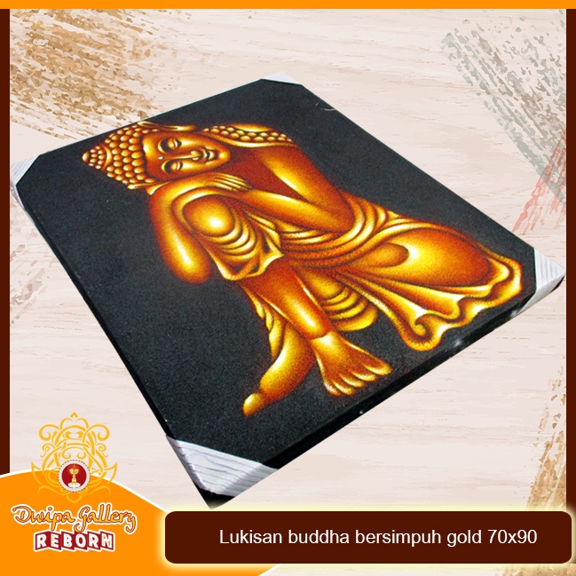 Lukisan Buddha bersimpuh gold 70 X 90