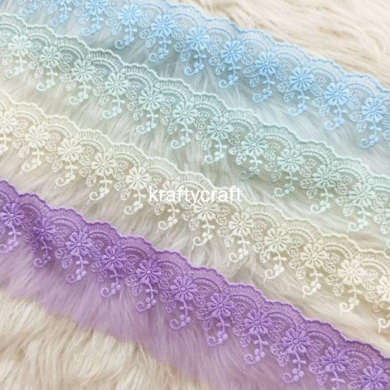 Renda Tile Bunga Bordir Rajut Brokat Gyper / Giper Katun Baju Mukena Kebaya Meteran Harga 1 Roll