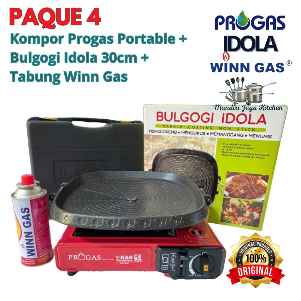 PAQUE (PAKET BARBEQUE) Kompor Progas Portable 2IN1 + Alat Barbeque + Tabung Winn Gas