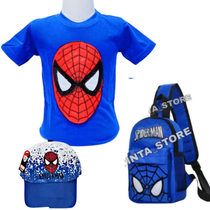 Kaos Baju anak LED nyala superhero Spiderman /LED/ Tas Ransel anak Karakter