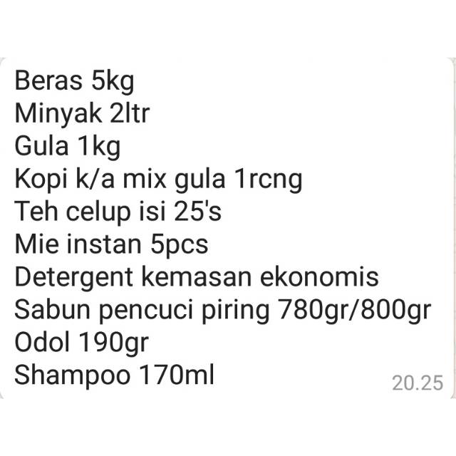 

Paket sembako mantul - Paket Sembako Murah - Hampers Sembako - Minyak Goreng