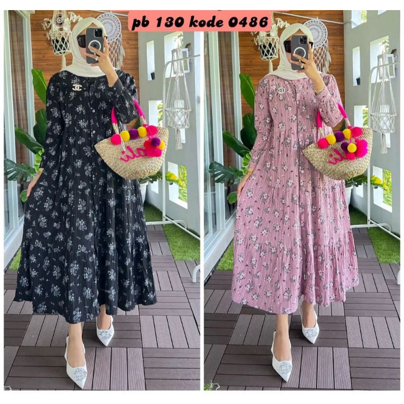 Dress Midi Serat Kayu Terlaris / Dress Midi Rubiah / Gamis Rubiah Umpak / Gamis Crinkle Terlaris / G