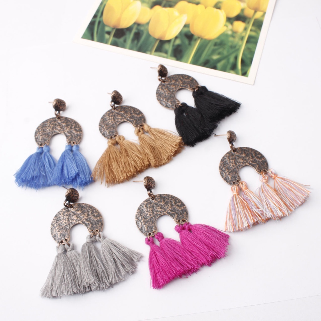 Baru anting-anting wanita Eropa dan Amerika kreatif rumbai anting-anting bohemian Retro fashion berl