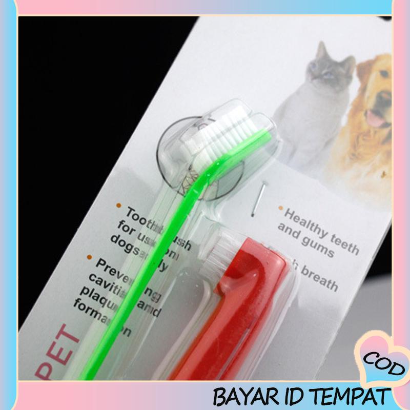 COD❤️ 3 PCS Sikat Gigi Hewan Peliharaan Kepala Ganda Perlengkapan Pembersih Gigi Kucing Anjing-A.one