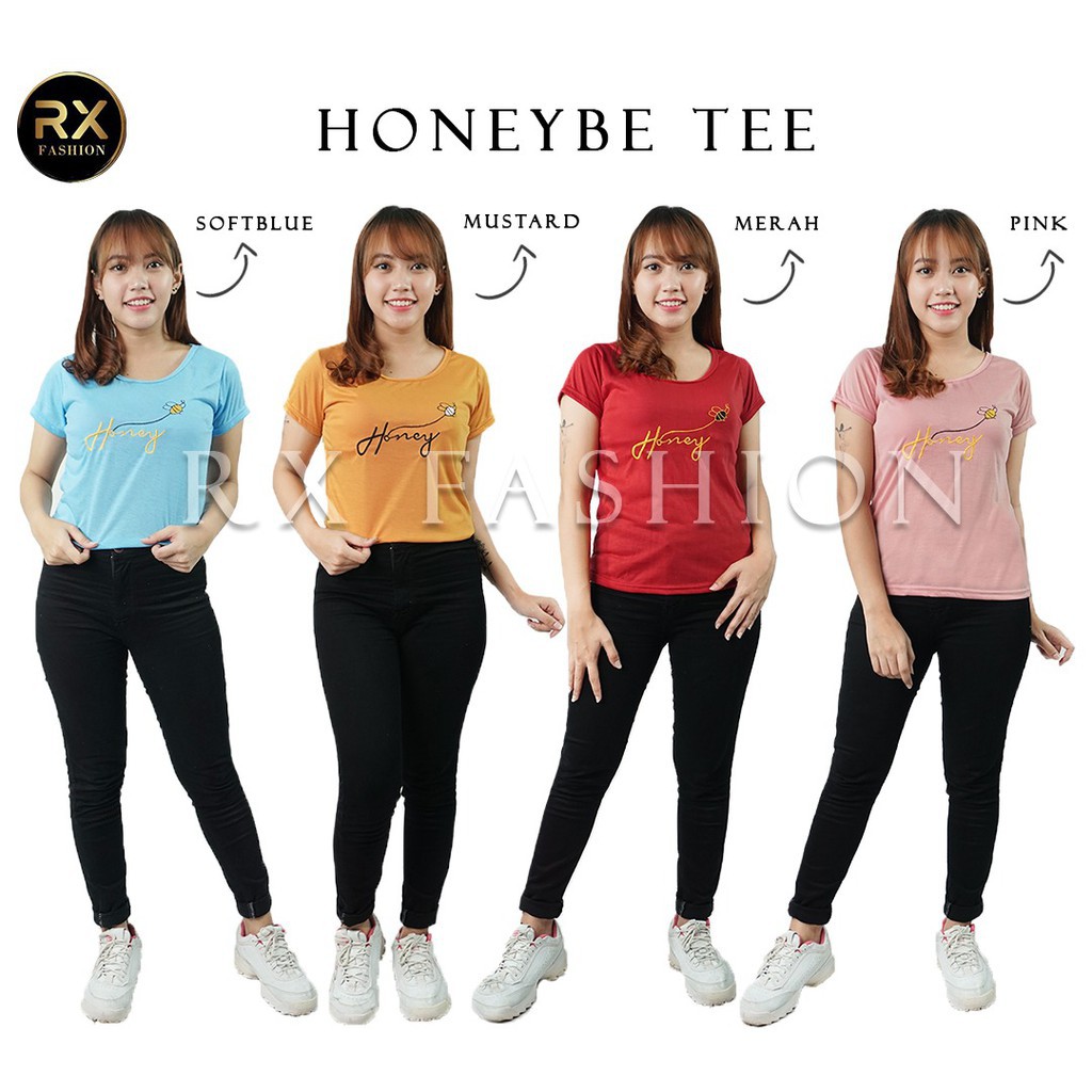 KAOS HONEYBE TEE TULISAN DI BORDIR FASHION KAOS WANITA 1R