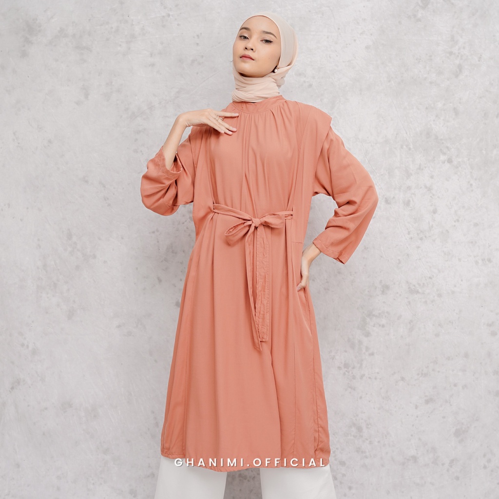 Ghanimi - Stasya Midi Dress / Dress Polos Tangan Panjang / gamis terbaru / dress kondangan kekinian / tunik tali polos lengan panjang / tunik casual formal simple