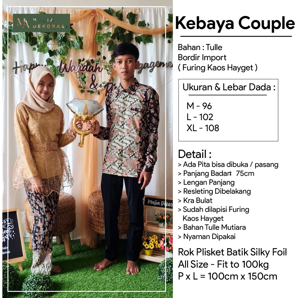 Set Pakaian Couple Pasangan Nikahan Lamaran Batik Pria Wanita Kebaya Brokat Kemeja Satin Silk