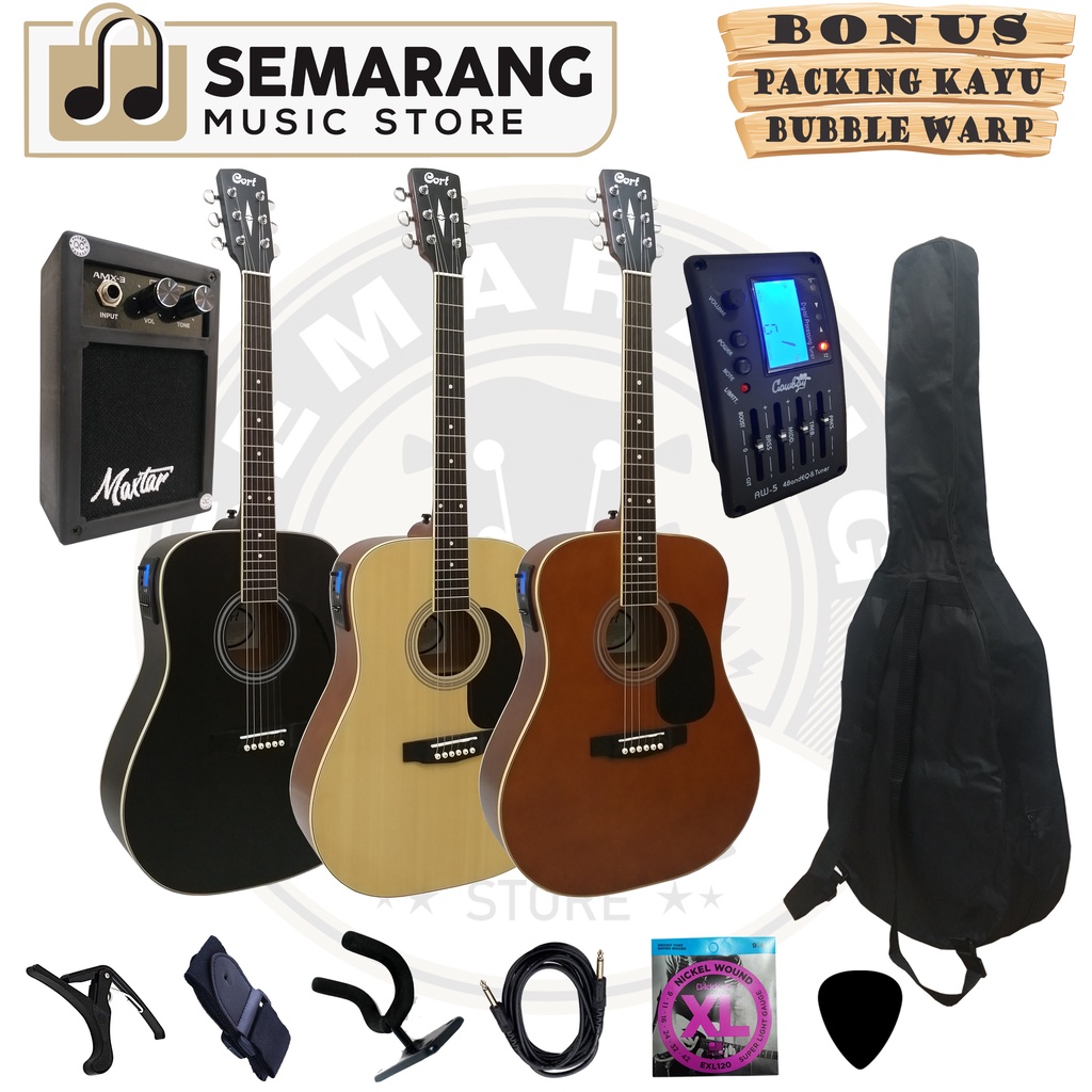 Gitar Akustik Elektrik Cort Custom Equalizer Tuner Cowboy AW-5 Custom Paket Super Komplit