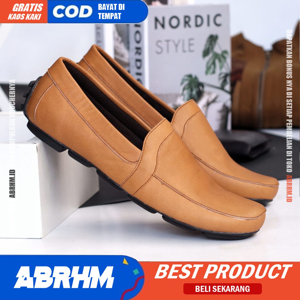 ABRHM x POLAS Sepatu Slip On Pria Sepatu Pria Casual Anti Slip Sepatu Kerja Cowok / Cowok Sepatu Kasual Santai Kekinian