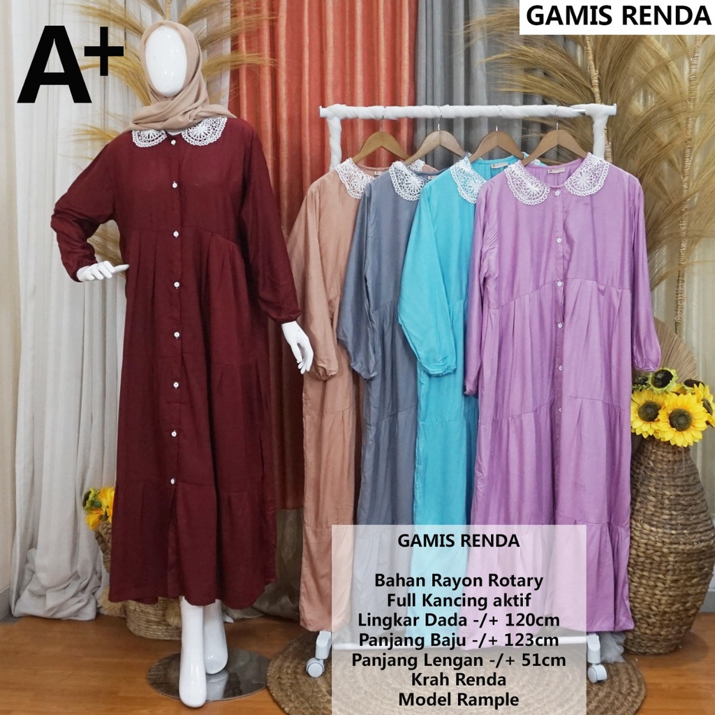 GAMIS LEBARAN GAMIS RENDA / BAJU GAMIS SYAR'I MUSLIM DEWASA / GAMIS RENDA PUTIH A+