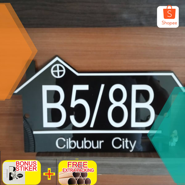 

nomor rumah acrylik timbul 30x17 - dasar putih Free Double Tip Elegan