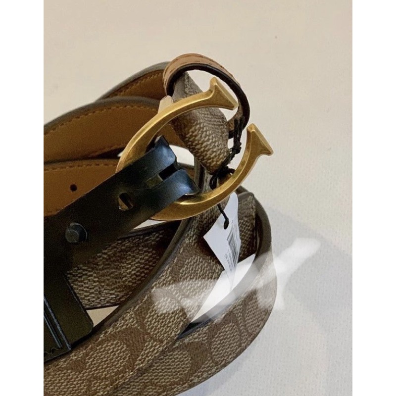 coach belt signature tan logo gold