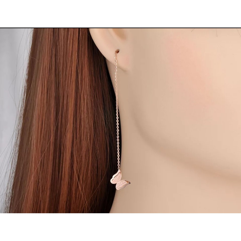 Anting Juntai Titanium Model Kupu-Kupu Tersedia Warna Rose Gold dan Gold