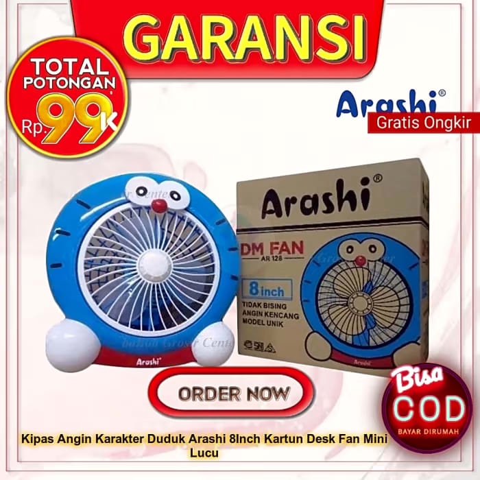 Kipas Angin Karakter Duduk Arashi 8Inch Kartun Desk Fan Mini Lucu