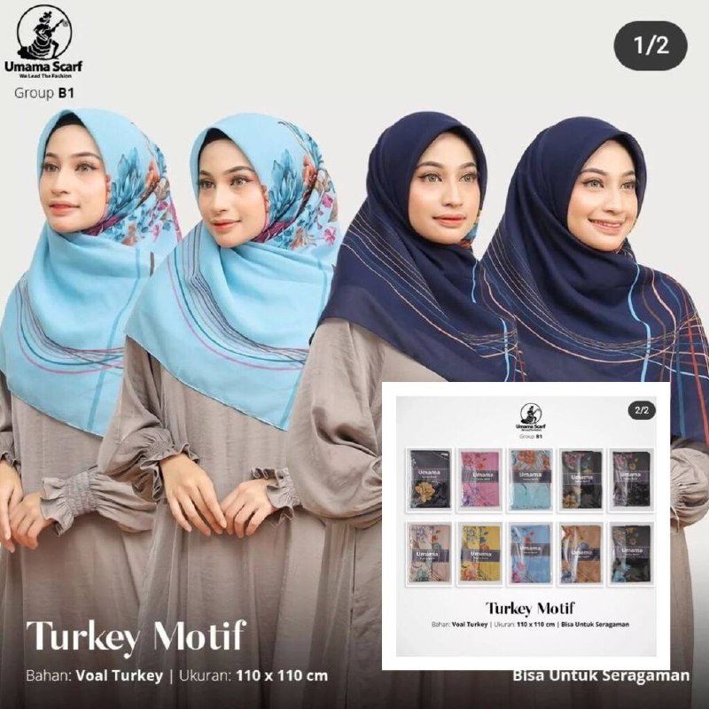 SEGI EMPAT UMAMA TURKEY MOTIF VOAL SCARF KERUDUNG HIJAB SEGIEMPAT SQUARE RESELLER WELCOME