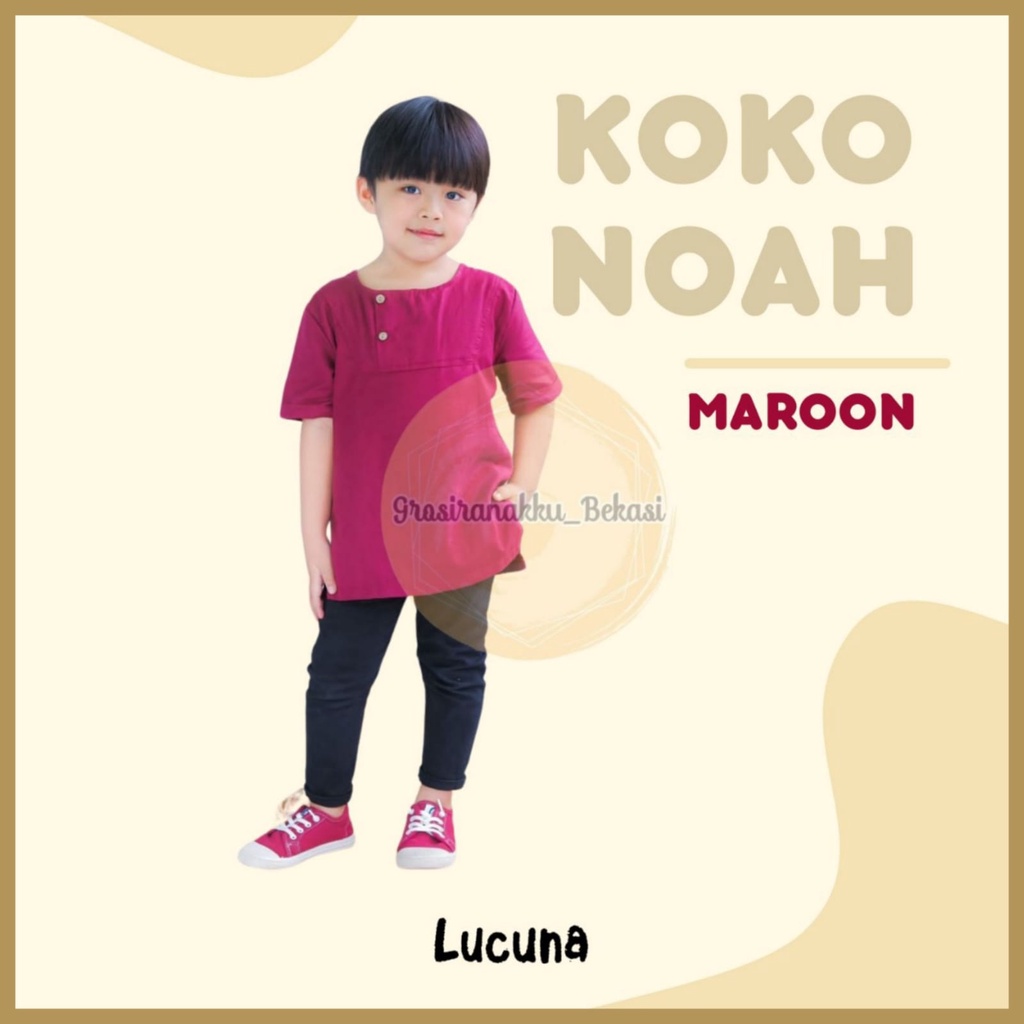 Koko Anak Noah Lucuna Linen Warna Maroon 1-5tahun