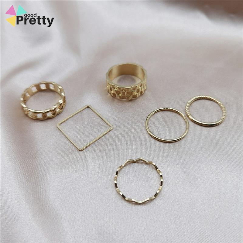 4pcs / Set Cincin Jari Telunjuk Bentuk Geometris Gaya Retro Untuk Wanita - PD