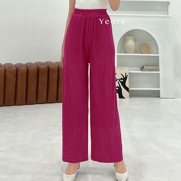 Yeors - Celana Murah Berkualitas Kulot Plisket Lidi Premium - Long Cullote Adelle Pants - Korean Loose Pants Trousers Wanita - Loungewear - Celana Jumbo Perempuan Murah Berkualitas Muat Sampai 90 kg