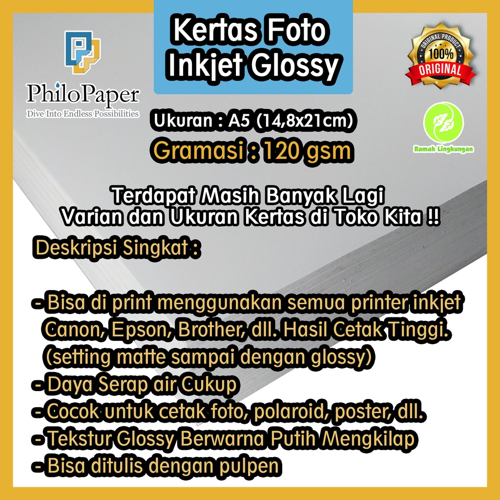 

Kertas Foto Glossy 120 Gsm A5