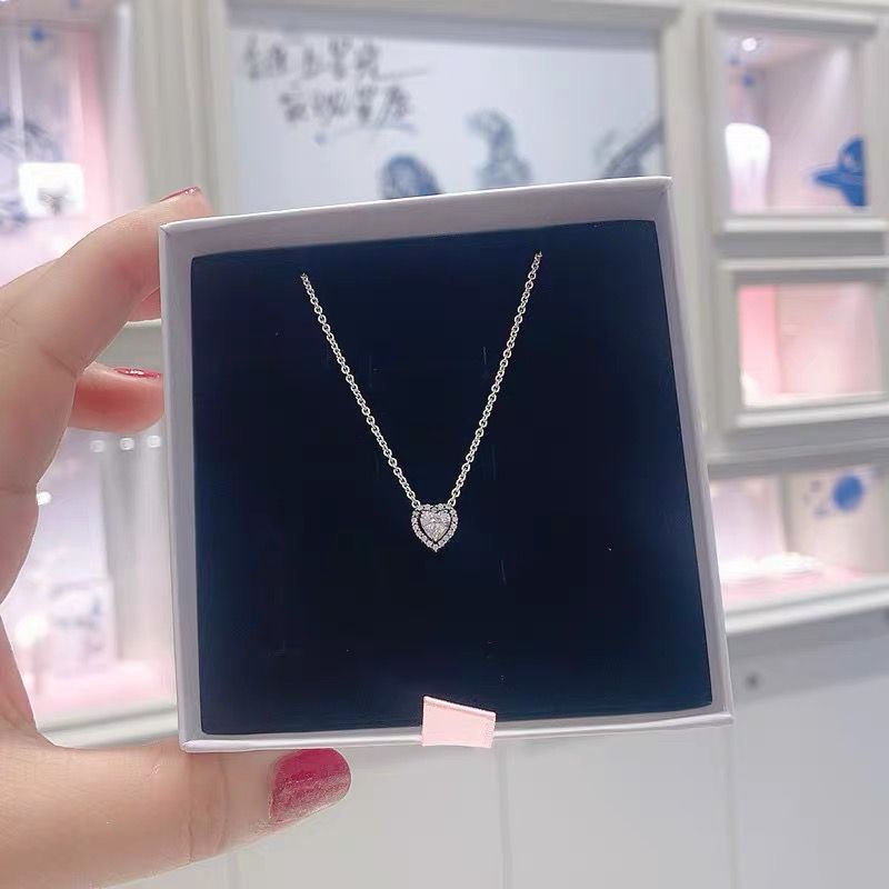 Pandora Kalung 925 Silver Cubic Zirconia Berlian Bentuk Hati Untuk Wanita