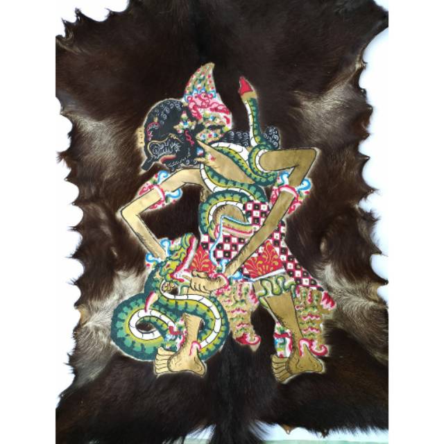 LUKISAN LEMBARAN WAYANG BRATASENA KULIT KAMBING FULL BODY 77x55 cm - DEKORASI RUMAH