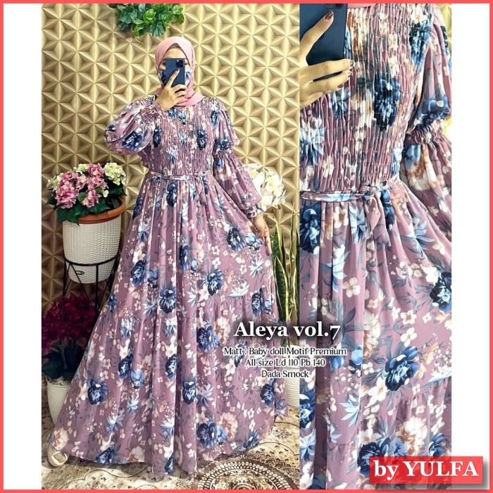Gamis Terbaru 2021 Mewah Dress Ceruty Dada Smoke ld 110