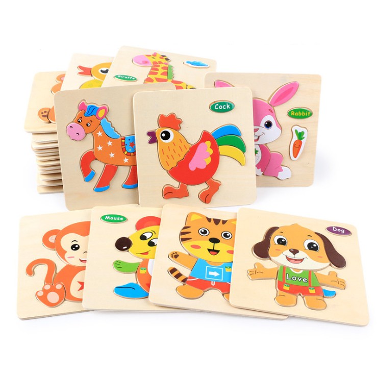 (2) Mainan Anak Wooden PUZZLE KAYU KECIL Hewan Transportasi Mainan Edukasi Edukatif Jigsaw Puzzle