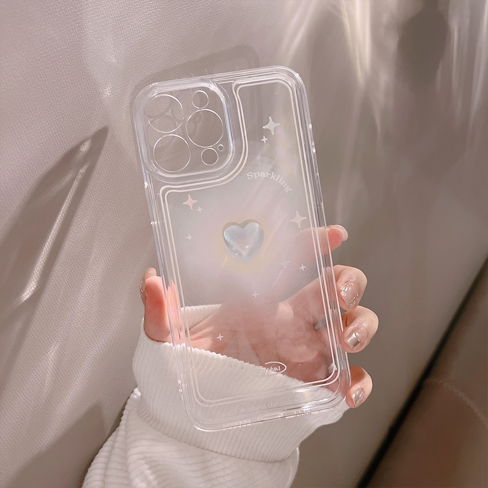 Case Pelindung Desain Hati Kristal 3D Transparan Untuk Iphone 7 8 PLUS XR XS 11 12 13 14 MINI PRO MAX SE 2020