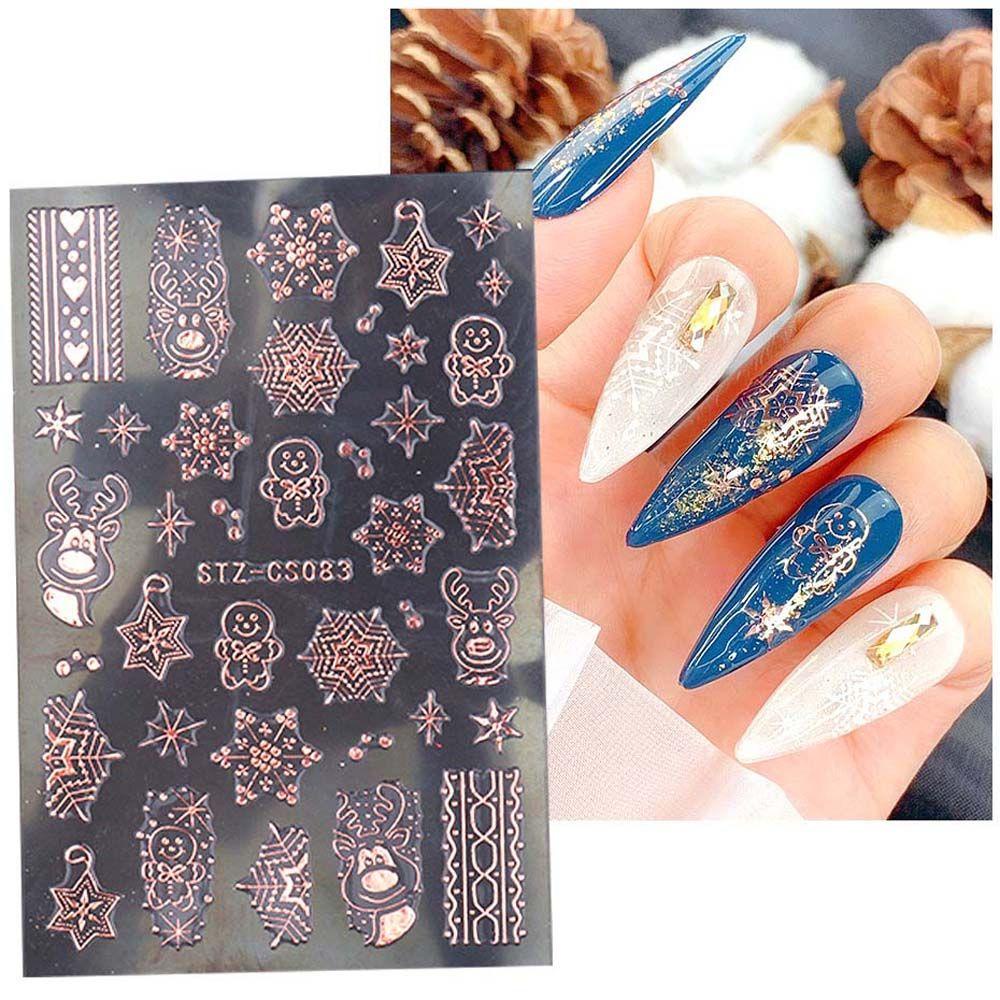 AUGUSTINA Agustina Natal Stiker Kuku Wanita Fashion Cinta Hati Elk Manicure Aksesoris Nail Art Dekorasi