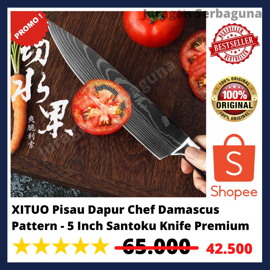 XITUO Pisau Dapur Chef Damascus Pattern - 5 Inch Santoku Knife Premium