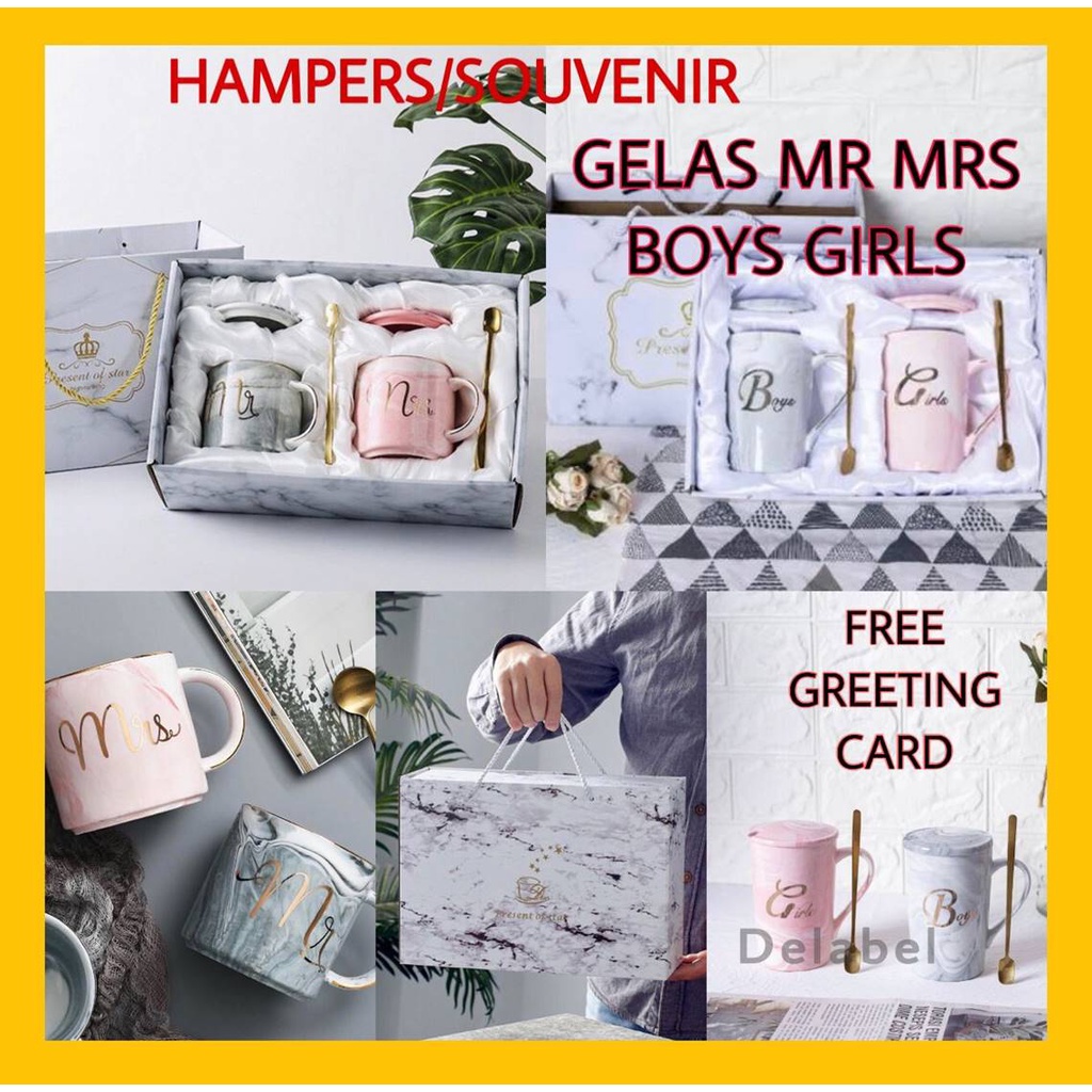 CANGKIR GELAS COUPLE MR MRS MARBLE MUG PREMIUM BOX WEDDING GIFT SET KADO CERAMIC CUP GELAS PASANGAN MARMER