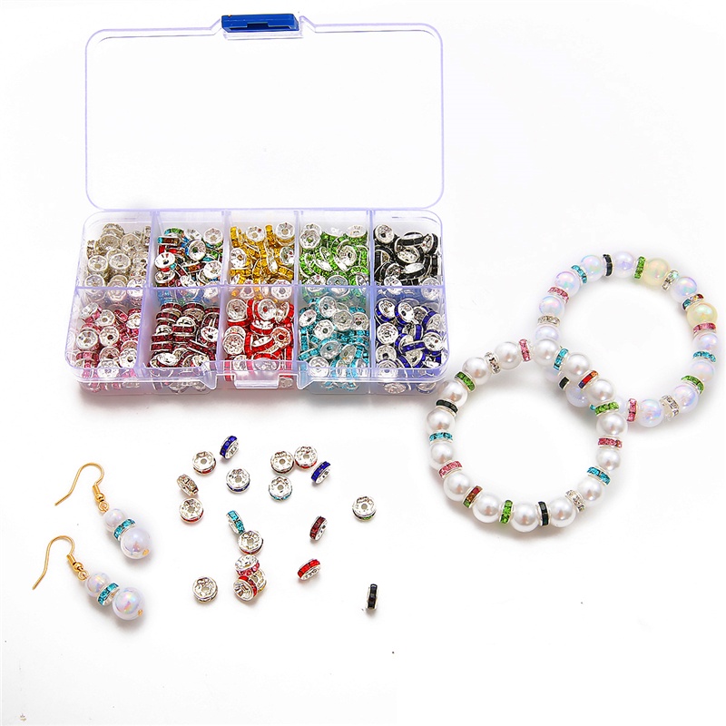 180/400 pcs Multicolor Logam Kristal Berlian Imitasi Longgar Spacer Beads Kit Gelang Kalung Anting-Anting DIY Perhiasan Membuat Aksesoris