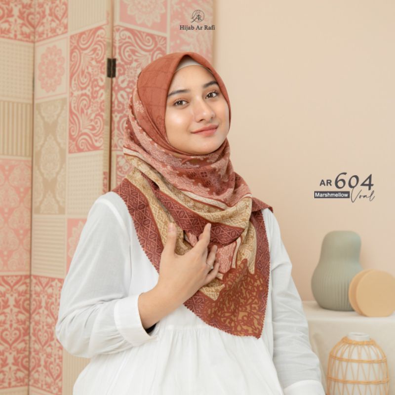 Terbaru √ Hijab Jilbab Segiempat Arrafi AR 604 Motif Kerudung Segi Empat Voal || Anniha Collection