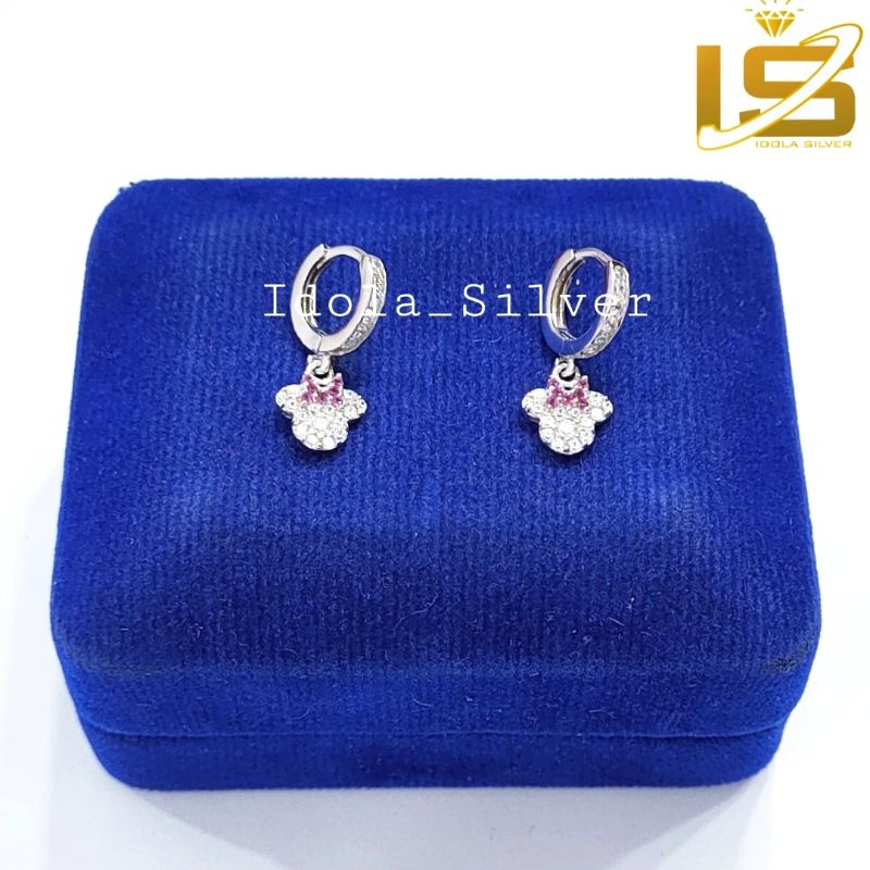 ANTING ANAK PERAK ASLI SILVER 925 LAPIS EMAS PUTIH MODEL JEPIT GANTUNGAN MINNIE MOUSE PITA MICKEY - PERHIASAN ANAK