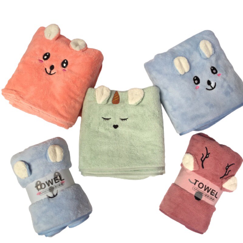 Handuk Bayi Microfiber Sarang Lebah Super Lembut Karakter Bordir Anak 60x120 Baby Towel-2