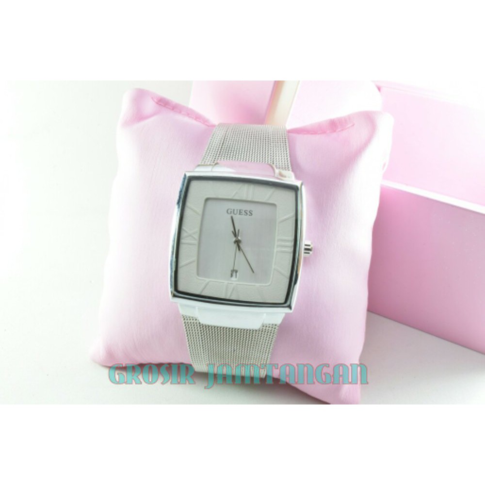 JAM TANGAN WANITA GUESS PASIR SILVER MEWAH DAN ELEGAN GROSIR JAM TANGAN