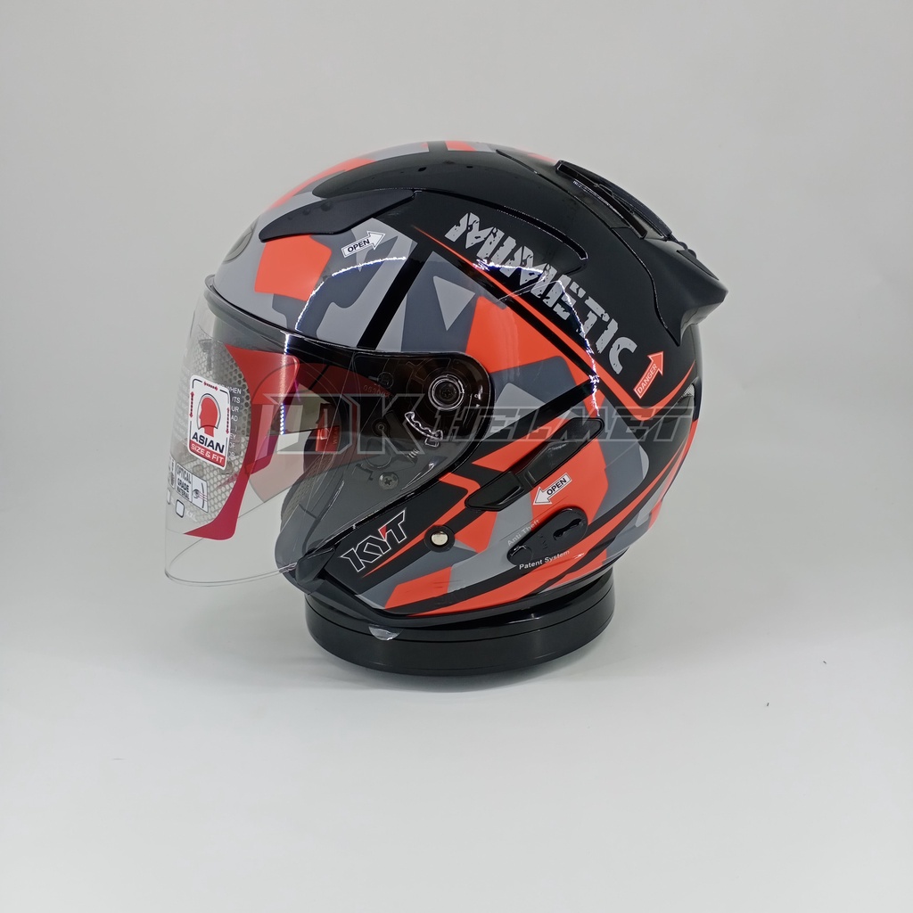 Helm Half Face KYT Galaxy Flat R Slide Mimetic Seri 4 Black Red Merah Ori Double Visor Murah Cowok C