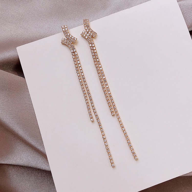 Jepang dan gaya Korea wanita elegan panjang fringe anting sterling anting-anting jarum perak anting-