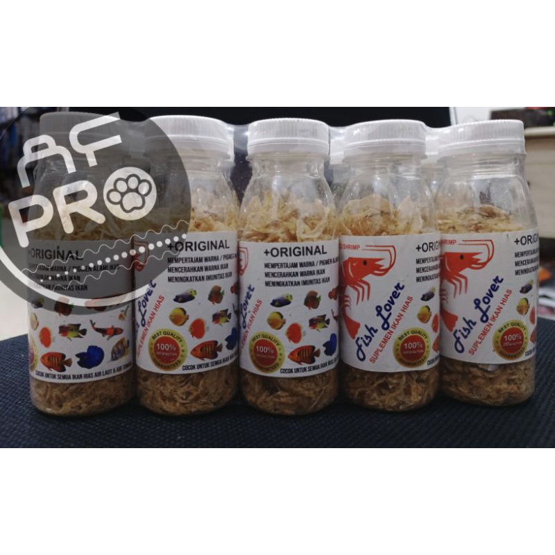 Makanan Ikan Udang Premium FISH LOVER ORIGINAL RED BLUE YELLOW UDANG BOTOL 30gr