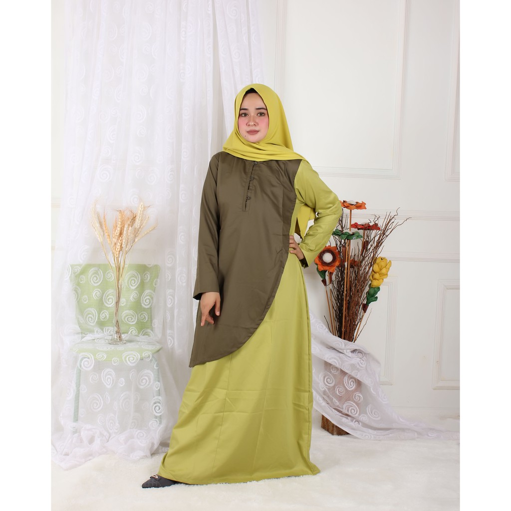 Najah Hijab Gamis Elegan Series C Lemon And Green Army Najah Hijab Gamis Elegan Series C Lemon And Green Army