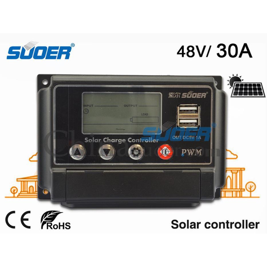 Suoer Solar Power System Controller 48V 30A Solar Charge Controller
