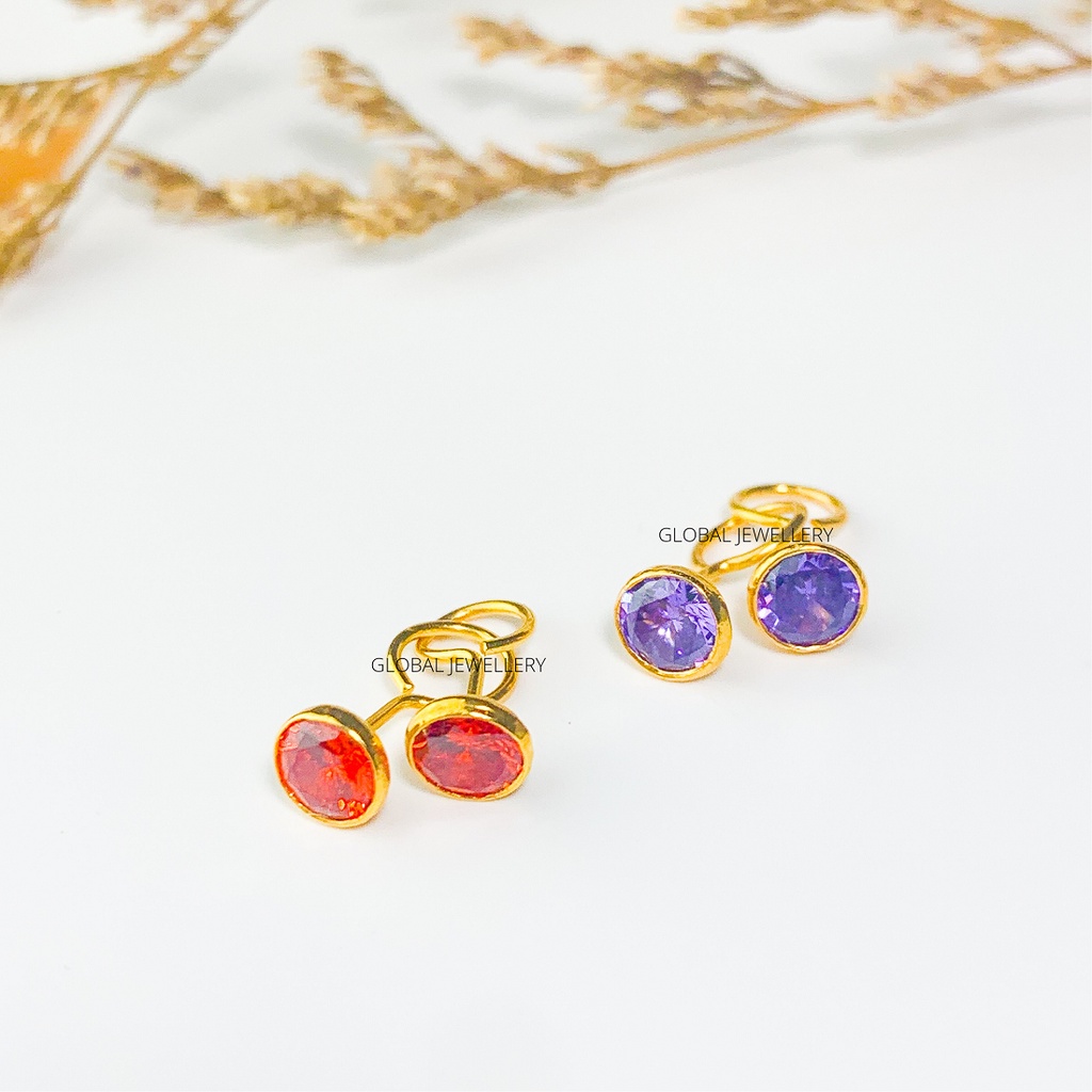 Anting toge mata warna lapis emas putih perak asli