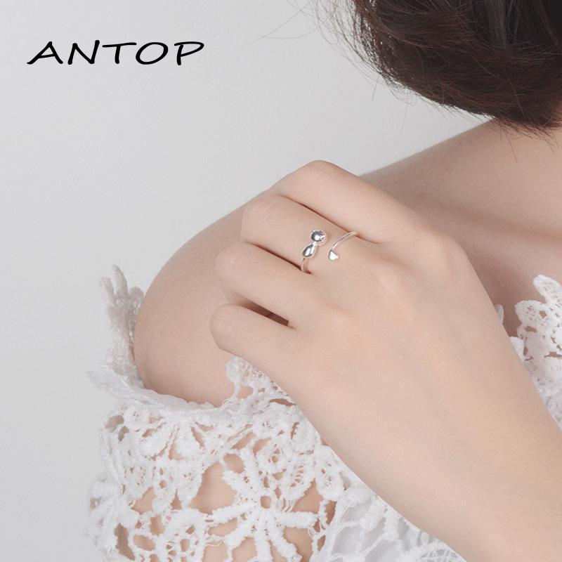 Cincin Model Terbuka Adjustable Desain Telinga Kucing Untuk Wanita